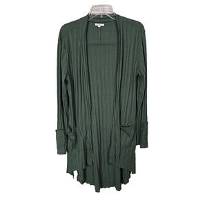 Maurices Green Open Front Ribbed Knit Pockets Cardigan Sweater Womans Size Large